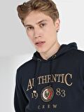 Regular Fit Baskılı Kapüşonlu Lacivert Erkek Sweatshirt