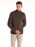 Regular Fit Turtle Neck Kahverengi Erkek Kazak