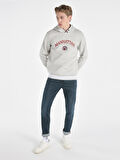 Regular Fit Baskılı Kapüşonlu Gri Erkek Sweatshirt