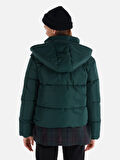 Regular Fit Kapüşonlu Şişme Yeşil Kadın Mont