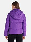 Regular Fit Kapüşonlu Şişme Mor Kadın Mont