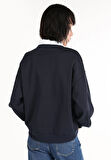 Regular Fit Polo Yaka Nakışlı Kadın Lacivert Sweatshirt