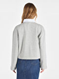 Regular Fit Polo Yaka Gri Kadın Uzun Kol Tişört