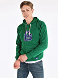 Regular Fit Baskılı Kapüşonlu Yeşil Erkek Sweatshirt