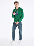 Regular Fit Baskılı Kapüşonlu Yeşil Erkek Sweatshirt