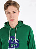 Regular Fit Baskılı Kapüşonlu Yeşil Erkek Sweatshirt