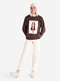 Regular Fit Baskılı Kahverengi Kadın Sweatshirt