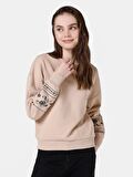Regular Fit Baskılı Bej Kadın Sweatshirt Cl1065192
