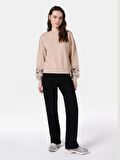 Regular Fit Baskılı Bej Kadın Sweatshirt Cl1065192