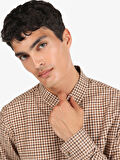 Regular Fit Shirt Neck Kareli Kahverengi Erkek Uzun Kol Gömlek