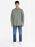 Regular Fit Shirt Neck Kareli Yeşil Erkek Uzun Kol Gömlek