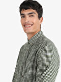 Regular Fit Shirt Neck Kareli Yeşil Erkek Uzun Kol Gömlek
