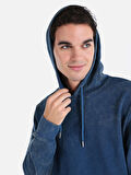 Regular Fit Baskılı Kapüşonlu Mavi Erkek Sweatshirt