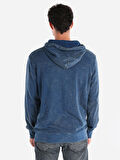 Regular Fit Baskılı Kapüşonlu Mavi Erkek Sweatshirt