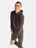 Regular Fit Baskılı Kapüşonlu Kahverengi Erkek Sweatshirt