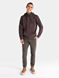 Regular Fit Baskılı Kapüşonlu Kahverengi Erkek Sweatshirt