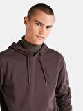 Regular Fit Baskılı Kapüşonlu Kahverengi Erkek Sweatshirt