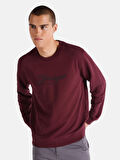 Regular Fit Bisiklet Yaka Baskılı Bordo Erkek Sweatshirt