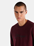 Regular Fit Bisiklet Yaka Baskılı Bordo Erkek Sweatshirt