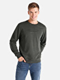 Regular Fit Bisiklet Yaka Baskılı Yeşil Erkek Sweatshirt