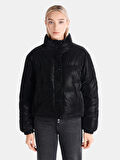 Regular Fit Şişme Siyah Kadın Mont