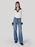 970 Berry Regular Fit Yüksek Bel Geniş Paça Lacivert Kadın Jean Pantolon Cl1065820