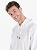 Regular Fit Kapüşonlu Baskılı Beyaz Erkek Sweatshirt