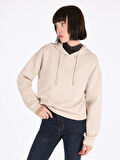Regular Fit Kapüşonlu Bej Kadın Sweatshirt