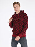 Regular Fit Baskılı Kapüşonlu Mor Erkek Sweatshirt