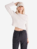 Regular Fit Crop Gri Kadın Uzun Kol Tişört