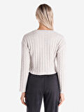 Regular Fit Crop Gri Kadın Uzun Kol Tişört
