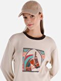 Regular Fit Baskılı Bej Kadın Sweatshirt
