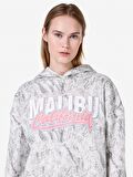 Normal Kesim Kapüşonlu Baskılı Gri Kadın Sweatshirt Cl1065957