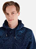 Regular Fit Baskılı Kapüşonlu Lacivert Erkek Sweatshirt