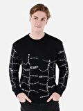 Normal Kesim Bisiklet Yaka Baskılı Siyah Erkek Sweatshirt Cl1066732