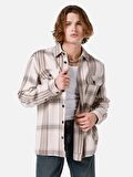 Normal Kesim Shirt Yaka Cepli Bej Erkek Uzun Kol Gömlek Cl1066796