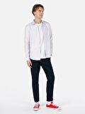 Dar Kesim Shirt Yaka Çizgili Bej Erkek Uzun Kol Gömlek Cl1066850