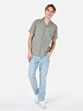Normal Kesim Shirt Yaka Cepsiz Yeşil Erkek Kısa Kol Gömlek Cl1066937