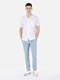 Regular Fit Shirt Yaka Çizgili Beyaz Erkek Kısa Kol Gömlek