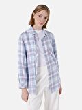 Normal Kesim Shirt Yaka Cepli Mavi Kadın Uzun Kol Gömlek Cl1067153