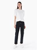 891 Maya Dar Kesim Orta Bel Düz Paça Siyah Jean Kadın Pantolon Cl1067209