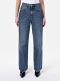 Regular Fit Yüksek Bel Geniş Paça Mavi Kadın Pantolon Cl1067233