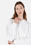 Regular Fit Yuvarlak Yaka Jakarlı Kadın Beyaz Sweatshirt