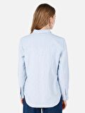 Normal Kesim Shirt Yaka Mavi Kadın Uzun Kol Gömlek Cl1067335