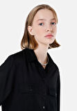 Regular Fit Shirt Neck  Kadın Siyah Uzun Kol Gömlek Cl1067341