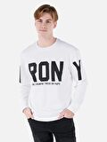 Normal Kesim Bisiklet Yaka Baskılı Beyaz Erkek Sweatshirt Cl1067465