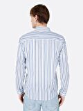 Dar Kesim Shirt Yaka Mavi Erkek Uzun Kol Gömlek