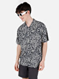 Regular Fit Shirt Yaka Desenli Lacivert Erkek Kısa Kol Gömlek