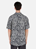 Regular Fit Shirt Yaka Desenli Lacivert Erkek Kısa Kol Gömlek