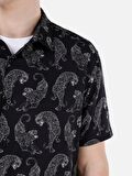 Normal Kesim Shirt Yaka Siyah Erkek Kısa Kol Gömlek